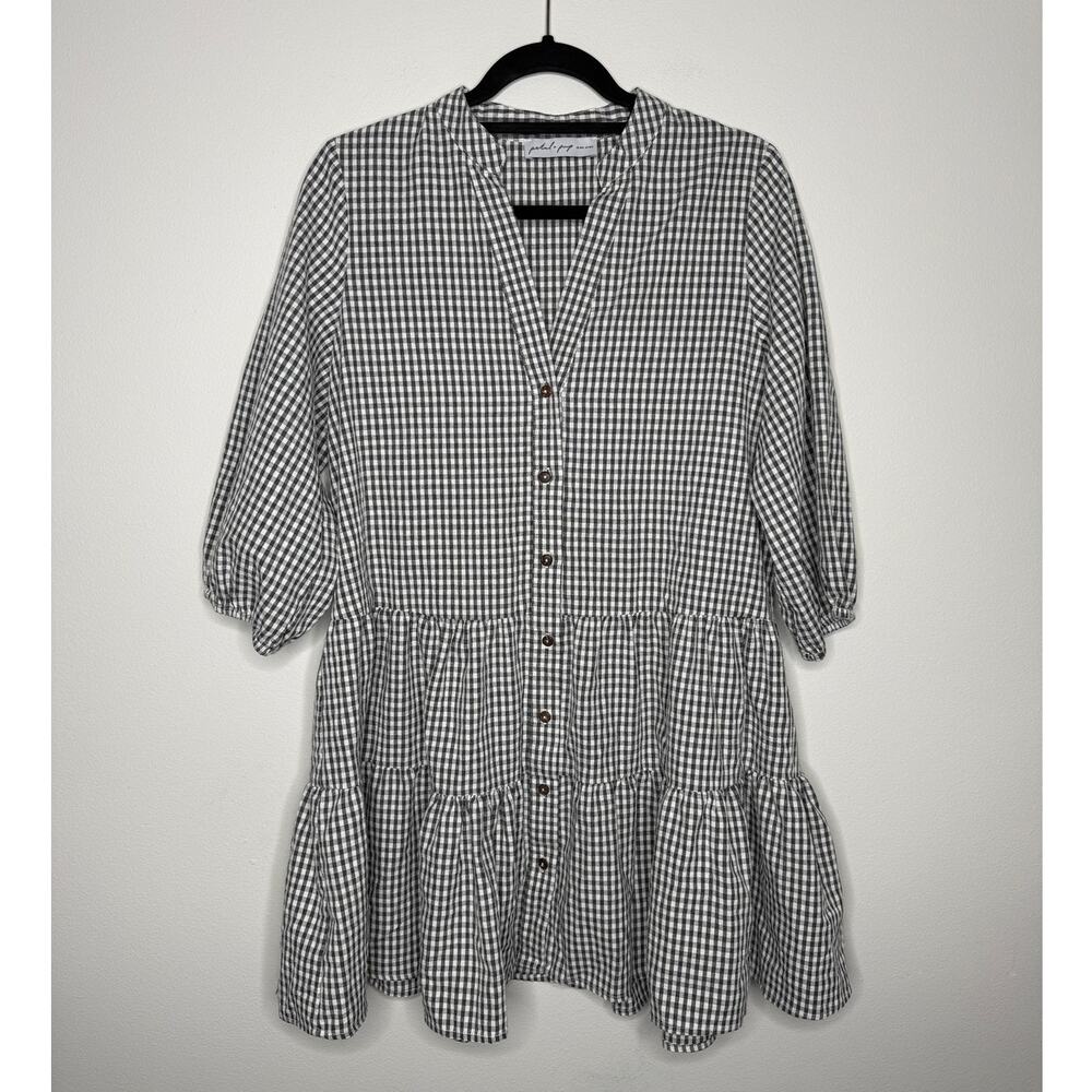 Petal & Pup Gingham Babydoll Dress Prairie Cottagecore Black White M